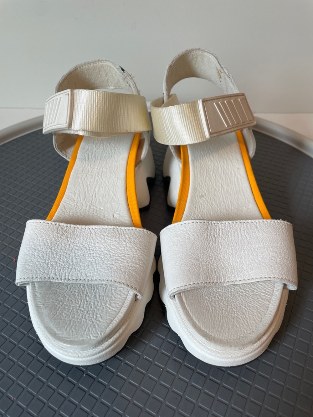 Sorel White Sandals with Yellow Trim